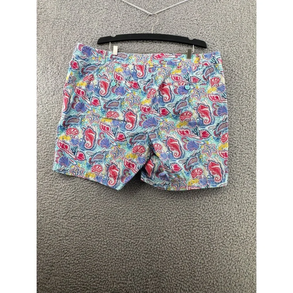 Talbots Weekend Shorts Coastal Shell Paisley Print Chino Flat Front Women Size16
